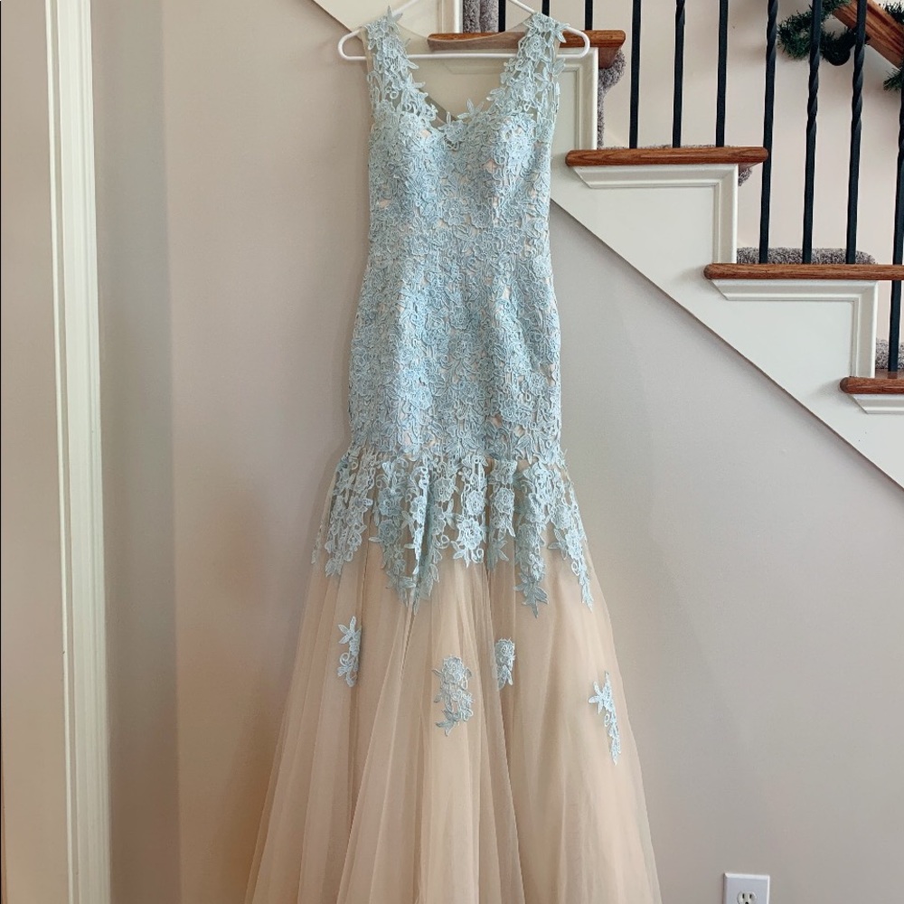 Light Blue & Champagne Lace Prom Dress